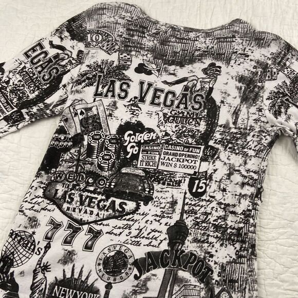 Vintage Take Two Las Vegas Bejeweled Quarter Sleeve Y2K Shirt - Picture 9 of 9